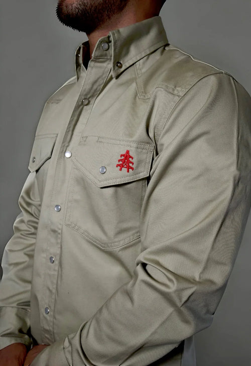 FR Western Style Pearl Snap - Khaki