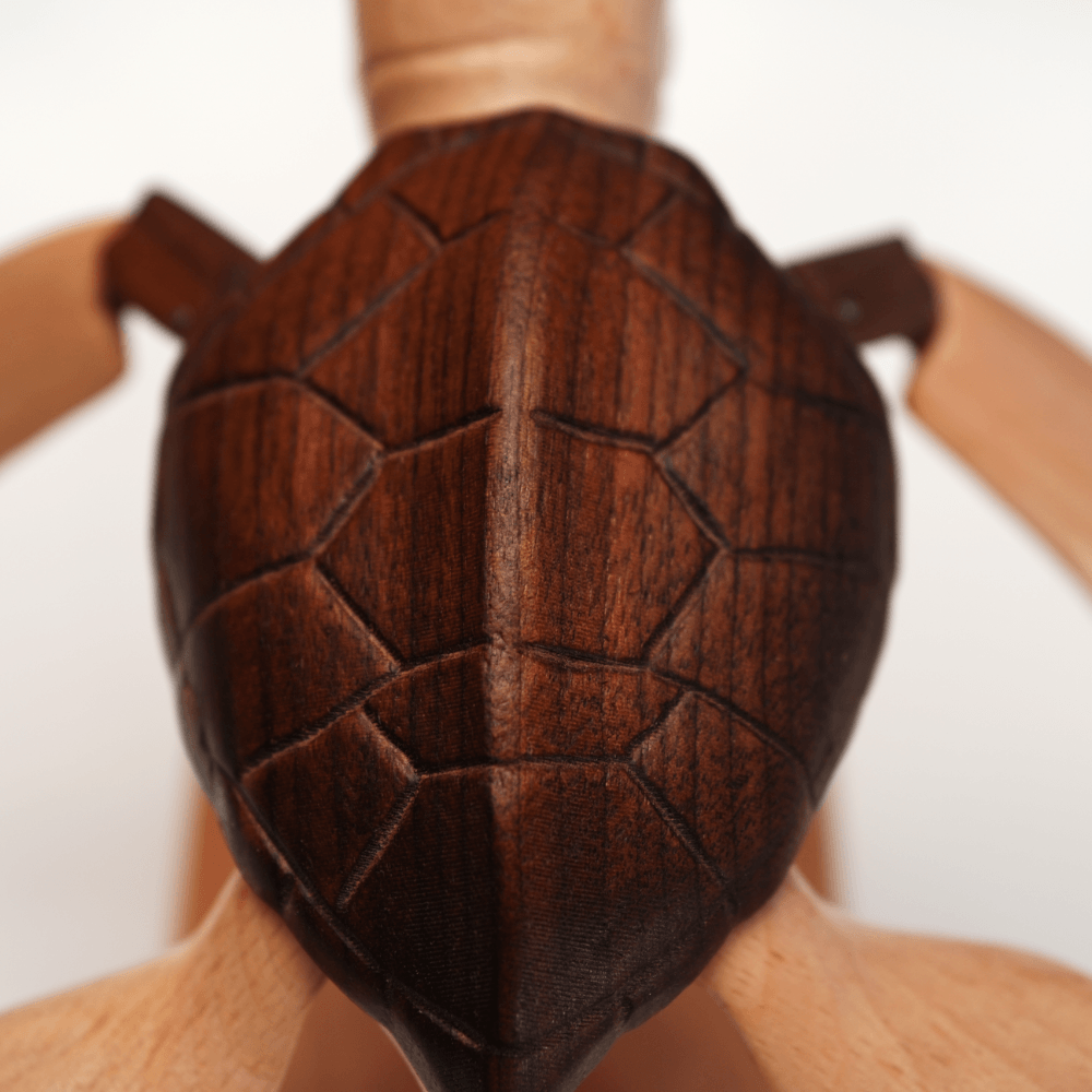 Handcrafted Wooden Sea Turtle Automaton | Kinetic Ocean Art & Moving Desk Decor