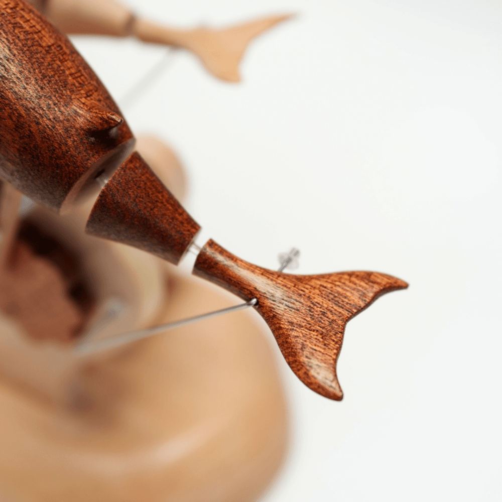 Handcrafted Wooden Dolphin Automaton | Kinetic Ocean Art for Desk Decor