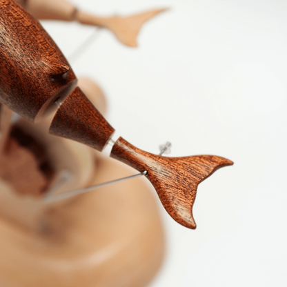 Handcrafted Wooden Dolphin Automaton | Kinetic Ocean Art for Desk Decor