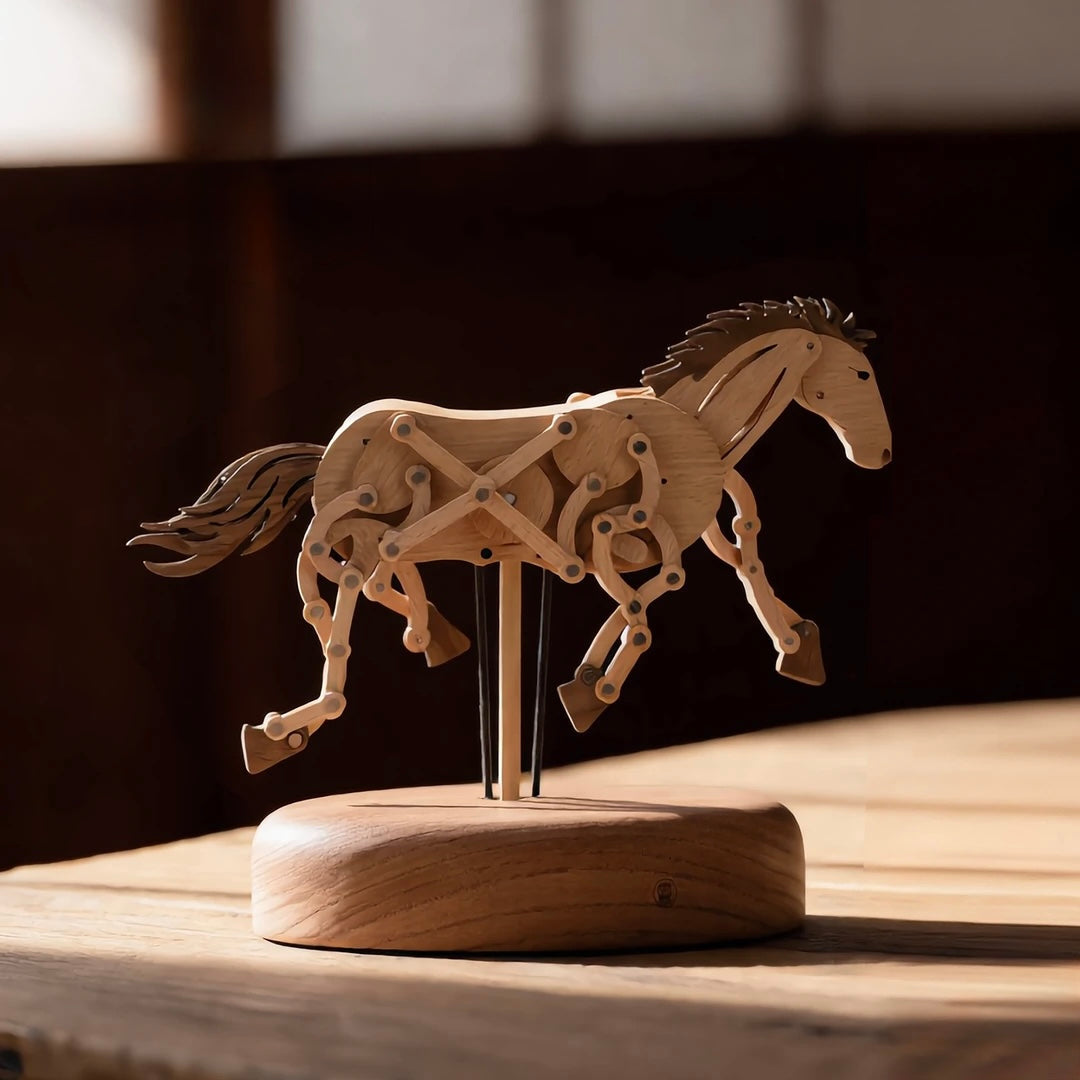 Handcrafted Wooden Horse Automaton with Moving Legs