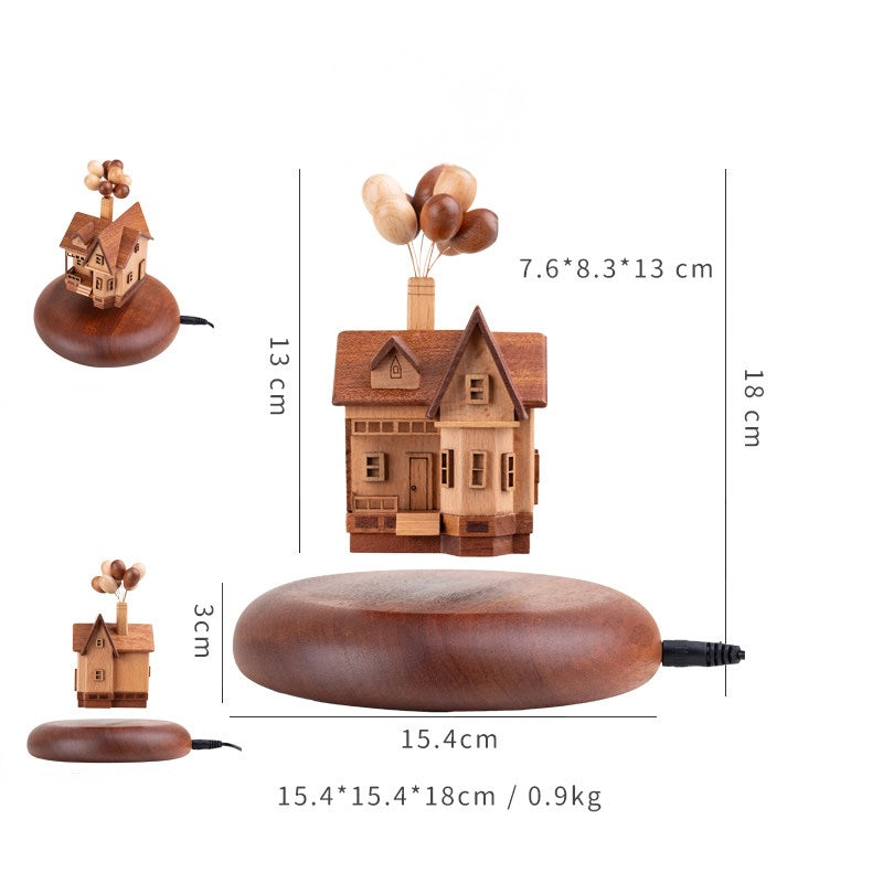 Handcrafted Magnetic Levitating Wooden Flying House