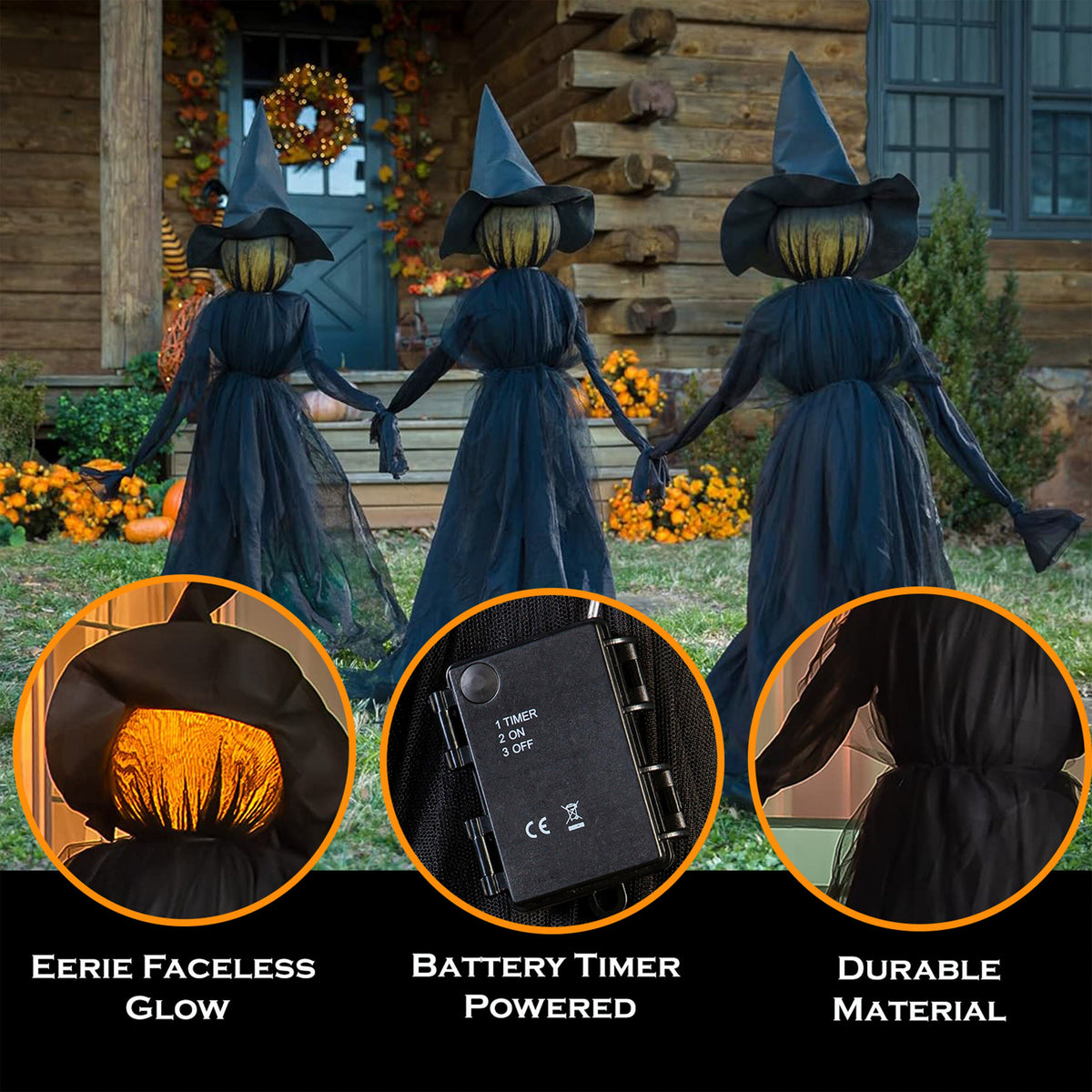 Set of 3 Illuminated Halloween Witches