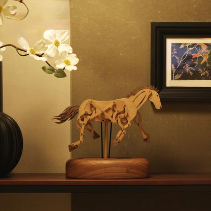 Handcrafted Wooden Horse Automaton with Moving Legs