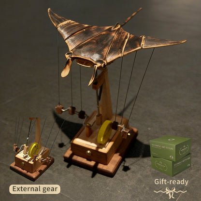 Handcrafted Wooden Manta Ray Automaton — Kinetic Desk Sculpture | CHAMELEON