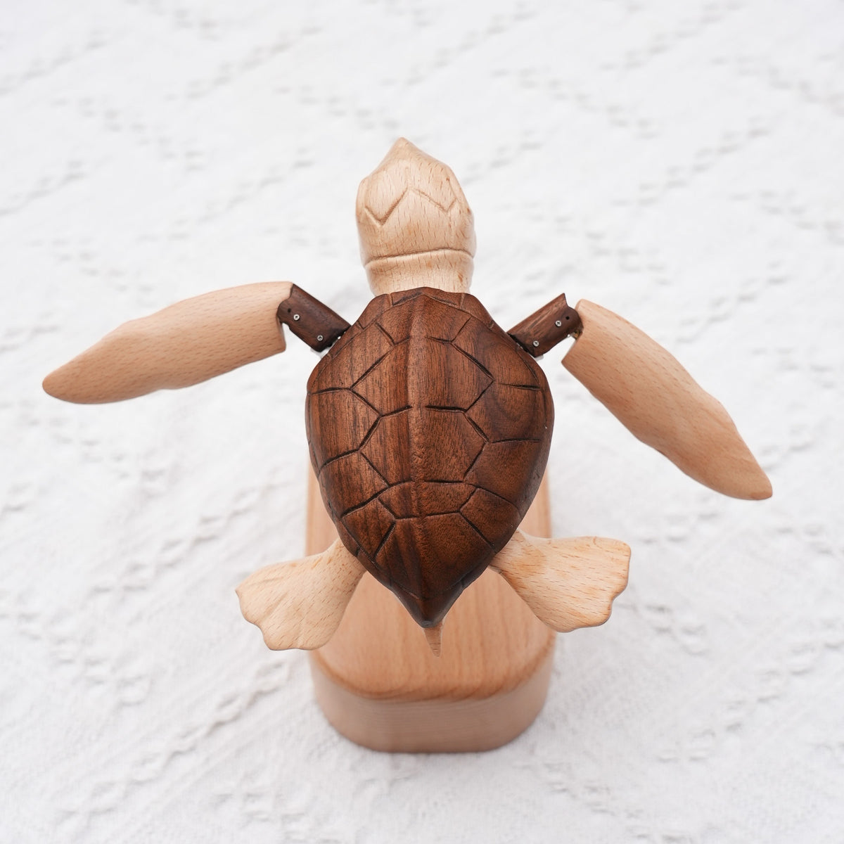 Handcrafted Wooden Sea Turtle Automaton | Kinetic Ocean Art & Moving Desk Decor