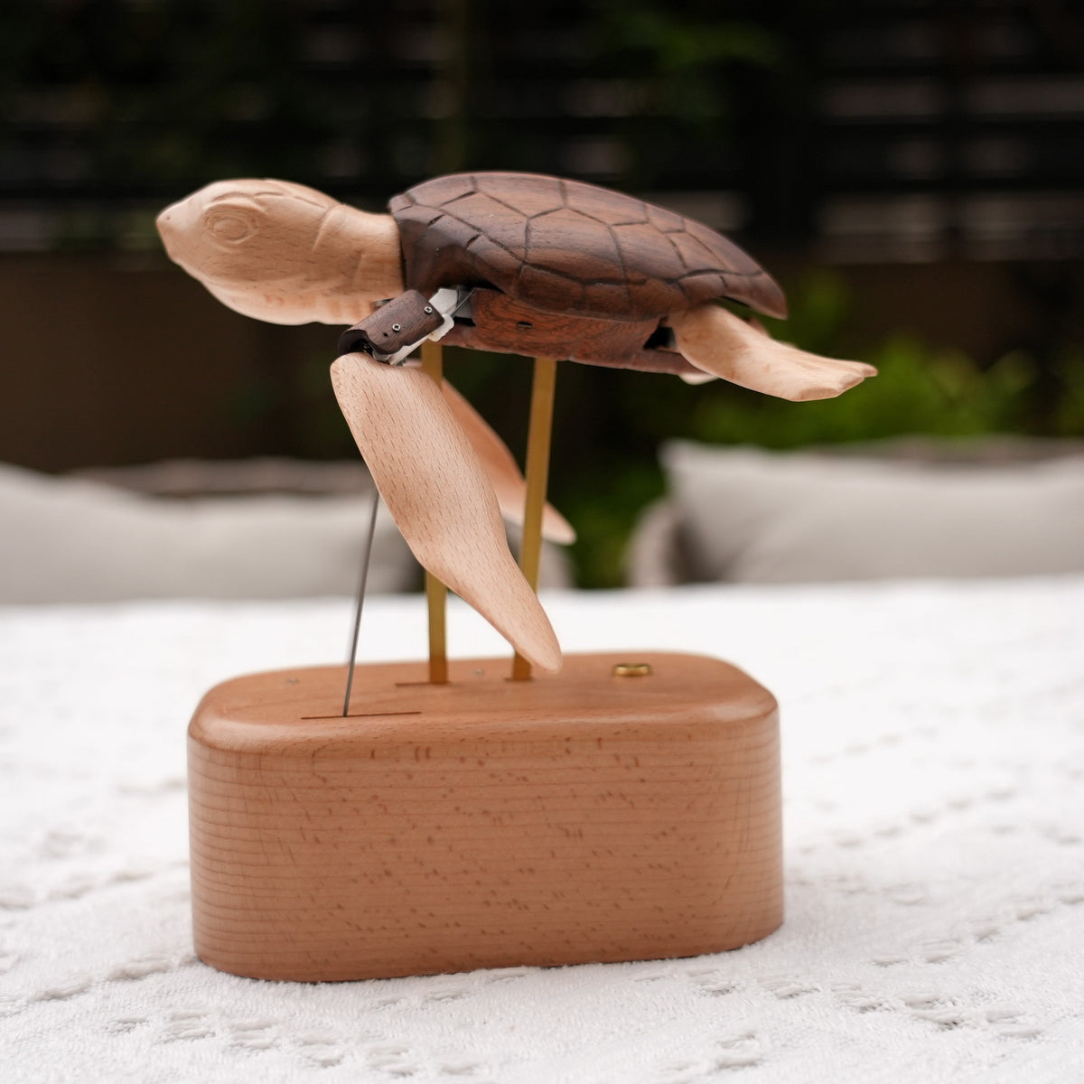 Handcrafted Wooden Sea Turtle Automaton | Kinetic Ocean Art & Moving Desk Decor