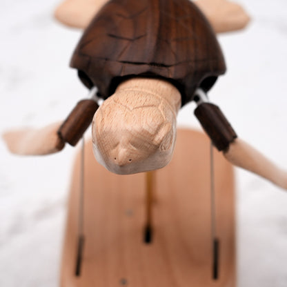 Handcrafted Wooden Sea Turtle Automaton | Kinetic Ocean Art & Moving Desk Decor