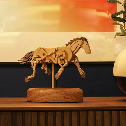 Handcrafted Wooden Horse Automaton with Moving Legs