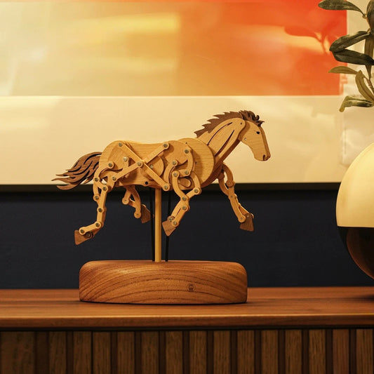Handcrafted Wooden Horse Automaton with Moving Legs