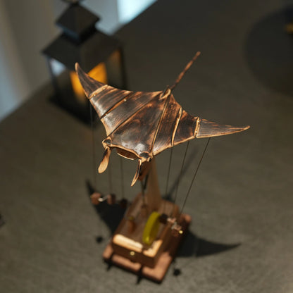 Handcrafted Wooden Manta Ray Automaton — Kinetic Desk Sculpture | CHAMELEON